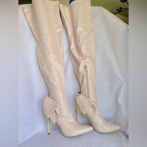 Fashion Nova Cream Over-the-Knee Boots